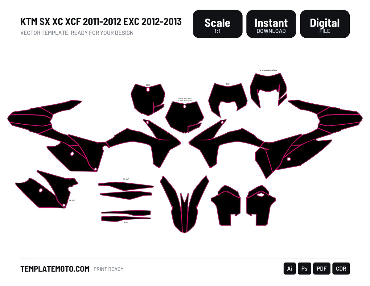 KTM EXC 2012-2013 XC 2011 Graphics Template Vector, scale 1:1 vector file