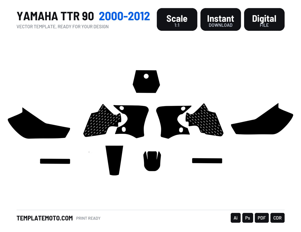 YAMAHA TTR 90 2000-2008 Graphics Template Vector, scale 1:1 vector file