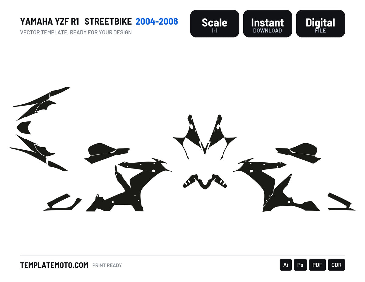 Yamaha YZF R1 (2004-2006) Streetbike Graphics Template Vector, scale 1:1 vector file