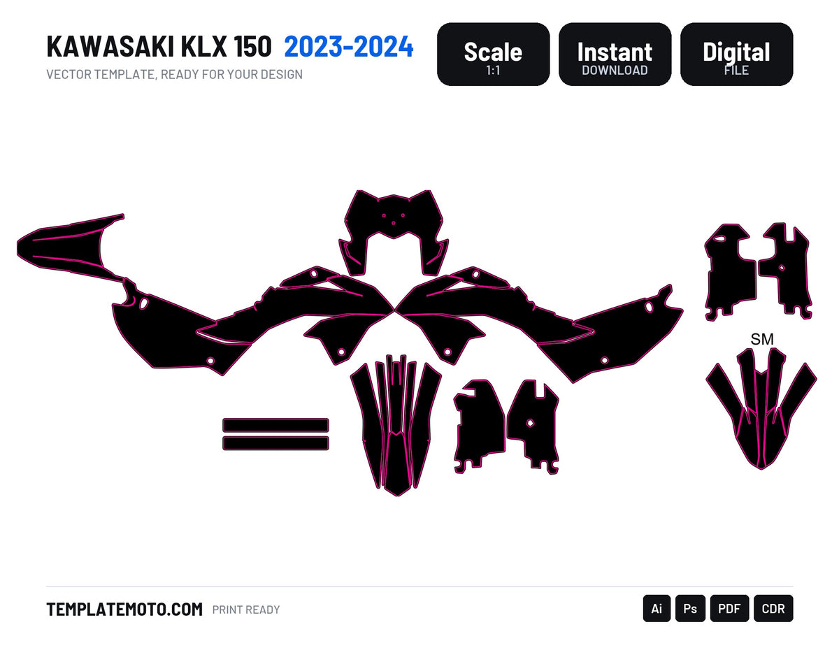 KAWASAKI KLX 150 2023 Graphics Template Vector, scale 1:1 vector file