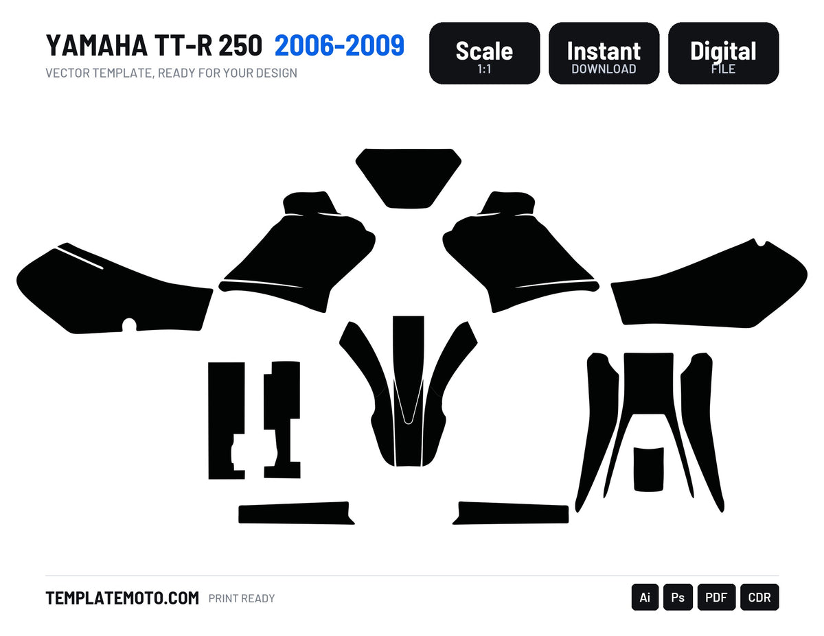 YAMAHA TT-R 250 2006-2009 Graphics Template Vector, scale 1:1 vector file