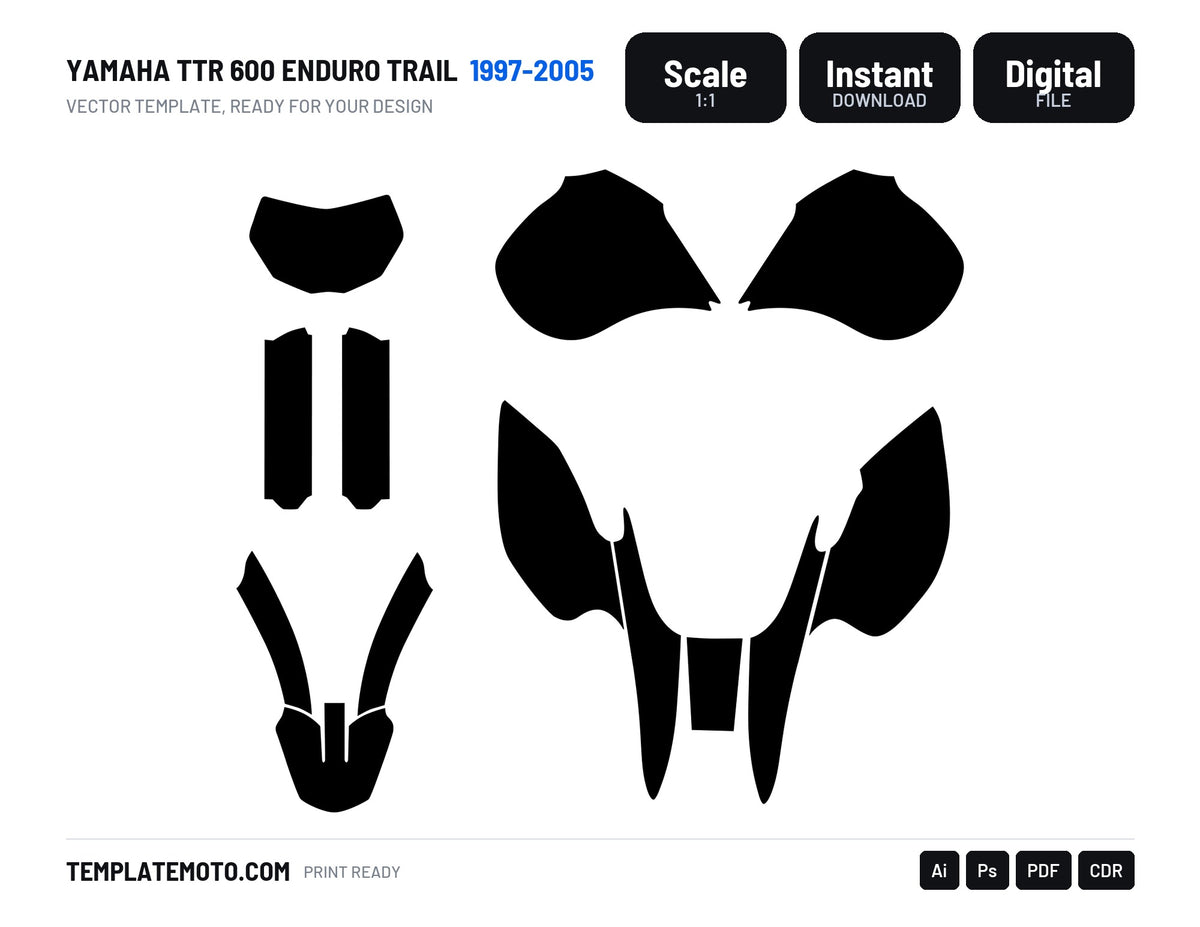 Yamaha TTR 600 Enduro Trail 1997 1998 1999 2000 2001 2002 2003 2004 2005 Graphics Template, scale 1:1 vector file