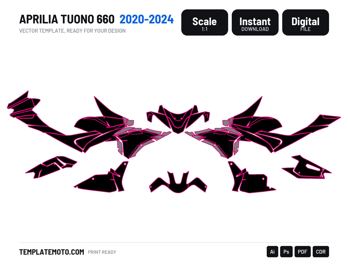 APRILIA TUONO 660 2020-2024 Streetbike Graphics Template Vector, scale 1:1 vector file