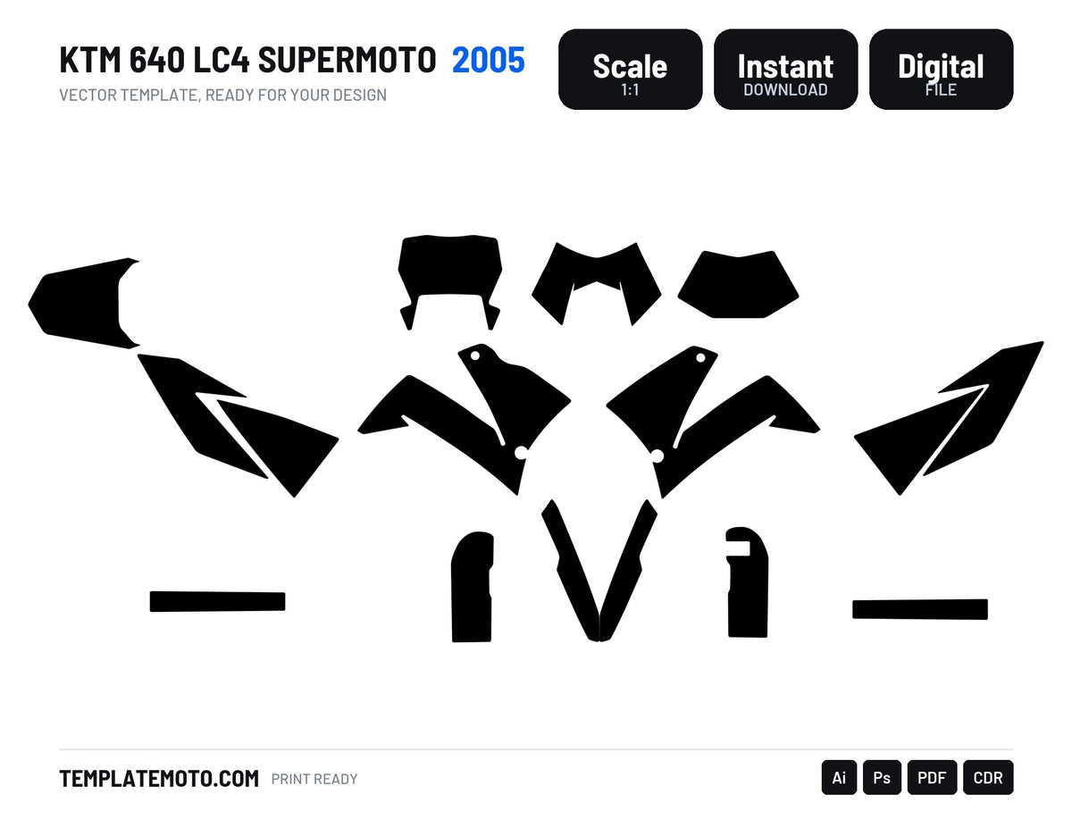 KTM 640 LC4 SUPERMOTO 2005 Graphics Template Vector, scale 1:1 vector file