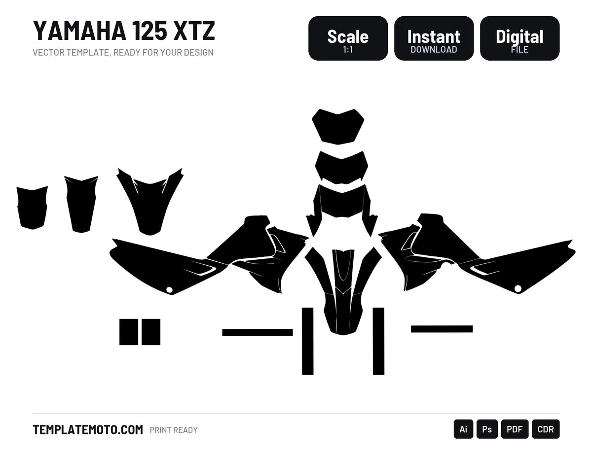 Yamaha 125 XTZ Graphics Template Vector, scale 1:1 vector file