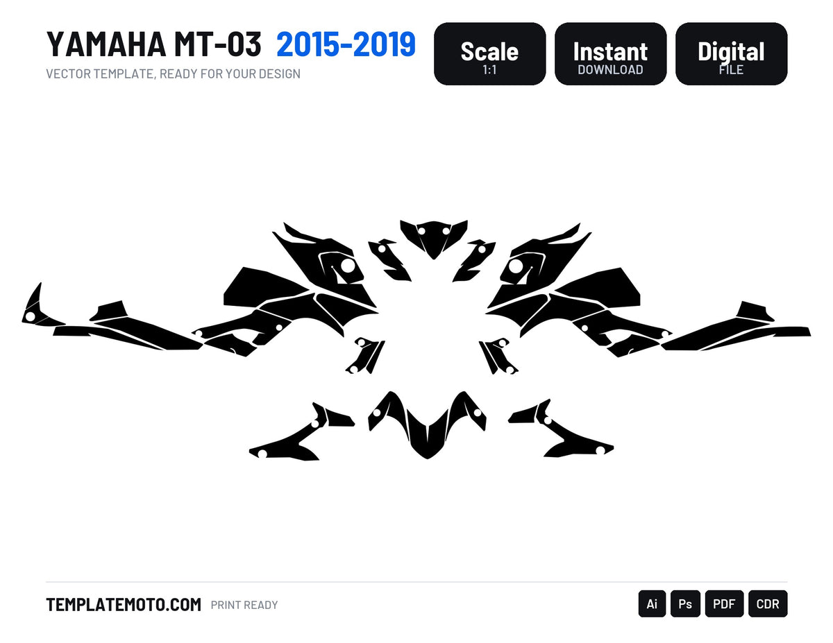 Yamaha MT-03 2015-2019 Streetbike Graphics Template Vector, scale 1:1 vector file