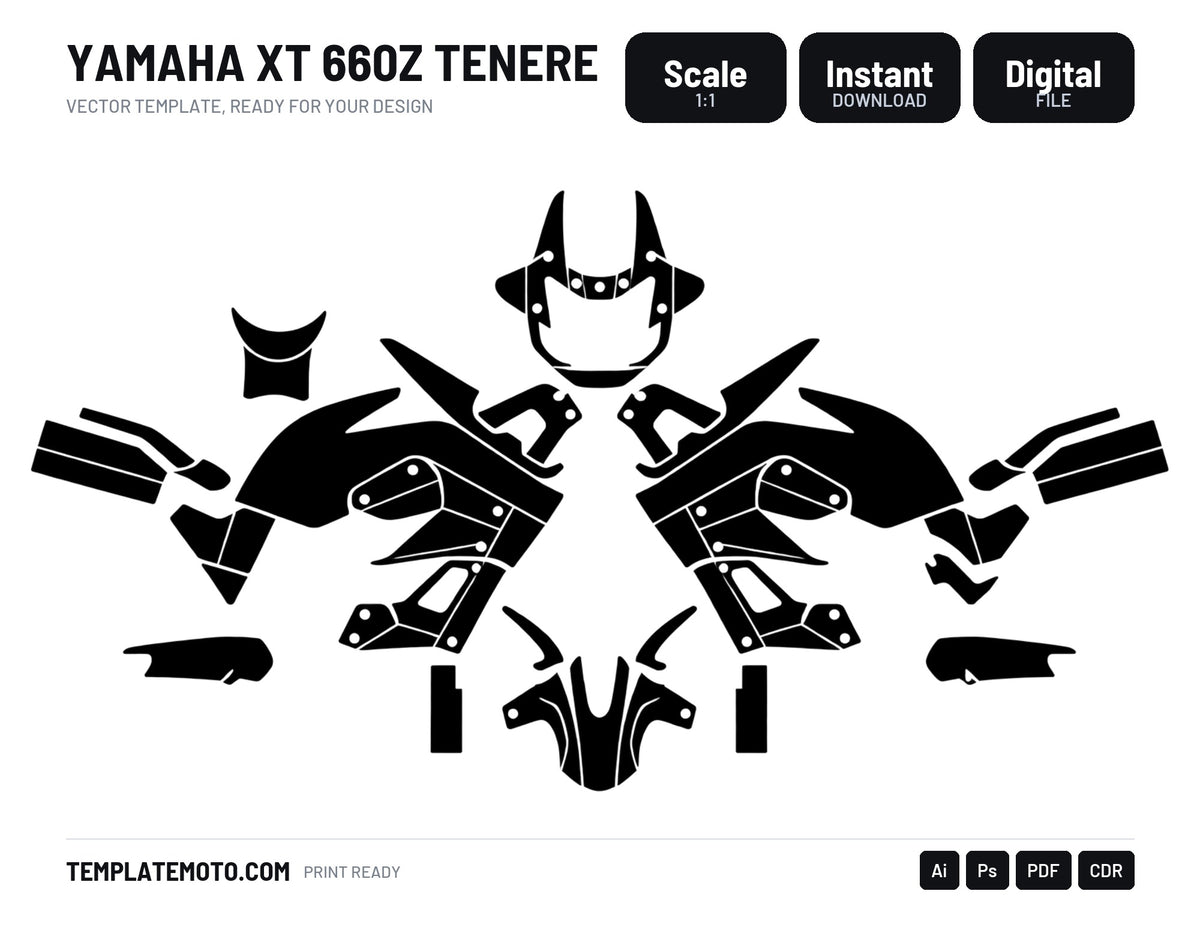 YAMAHA XT 660Z TENERE Template Vector, scale 1:1 vector file