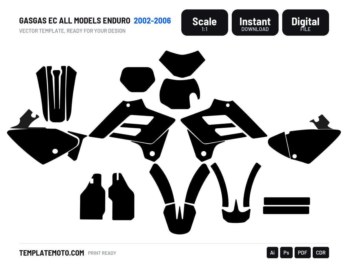 GASGAS EC 2002 2003 2004 2005 2006 All Models Enduro Graphics Template Vector, scale 1:1 vector file