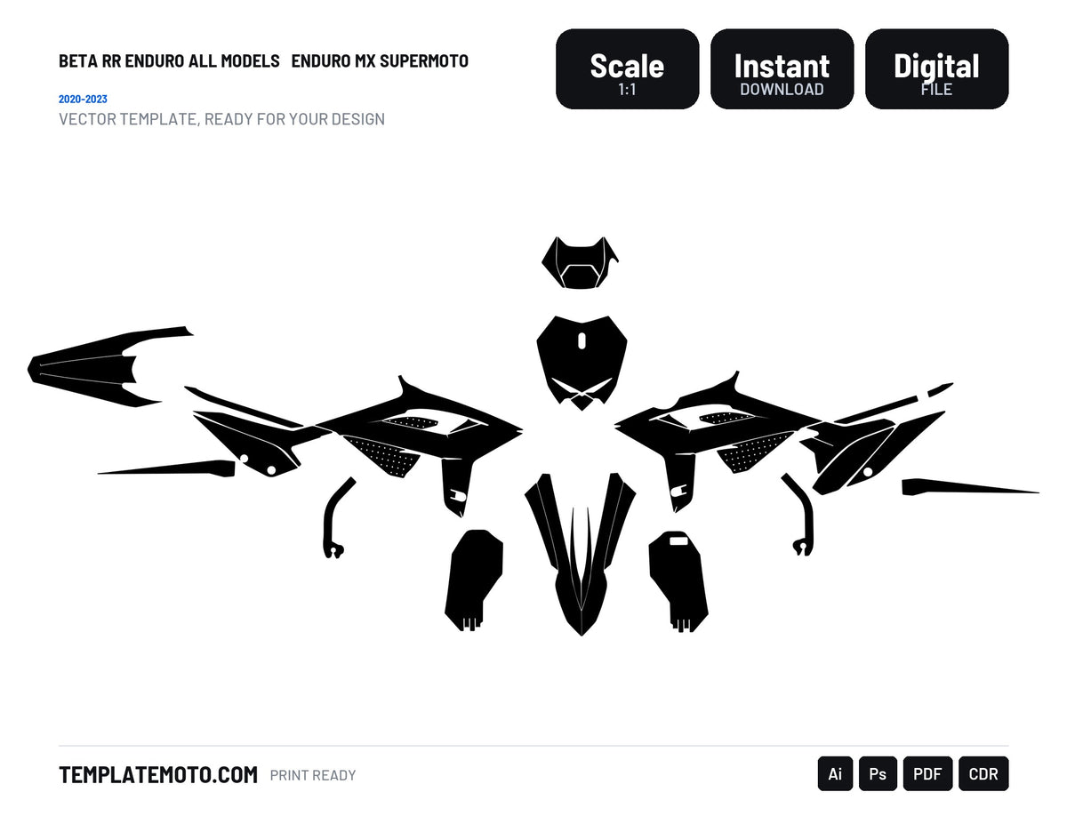 Beta RR Enduro All Models 2020 ENDURO MX SUPERMOTO Graphics Template Vector, scale 1:1 vector file