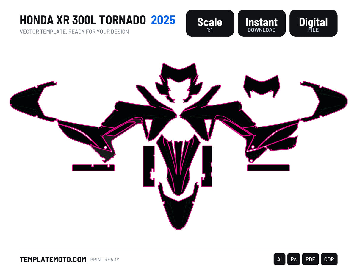 HONDA XR 300L TORNADO 2025 Graphics Template Vector, scale 1:1 vector file