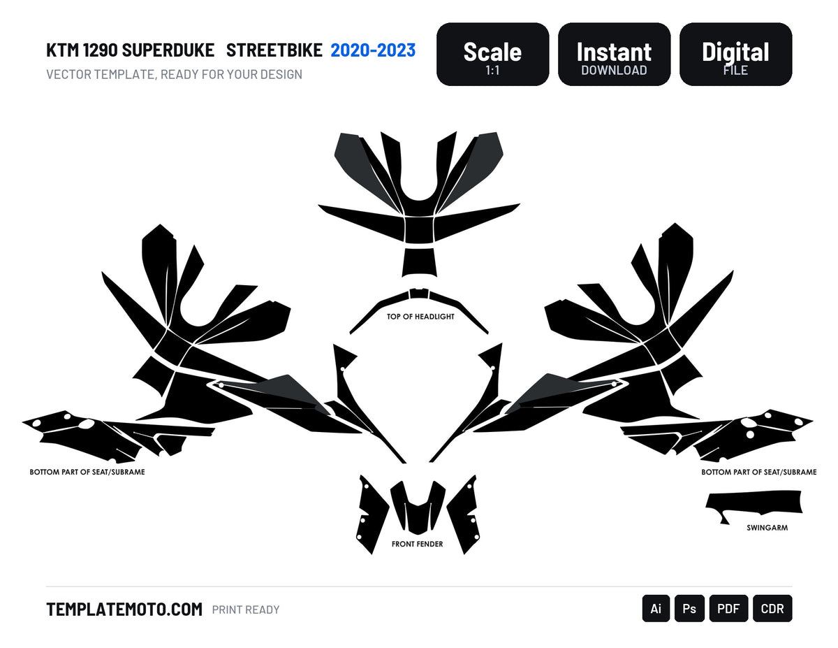 KTM 1290 SUPERDUKE 2020-2023 Streetbike Graphics Template Vector, scale 1:1 vector file