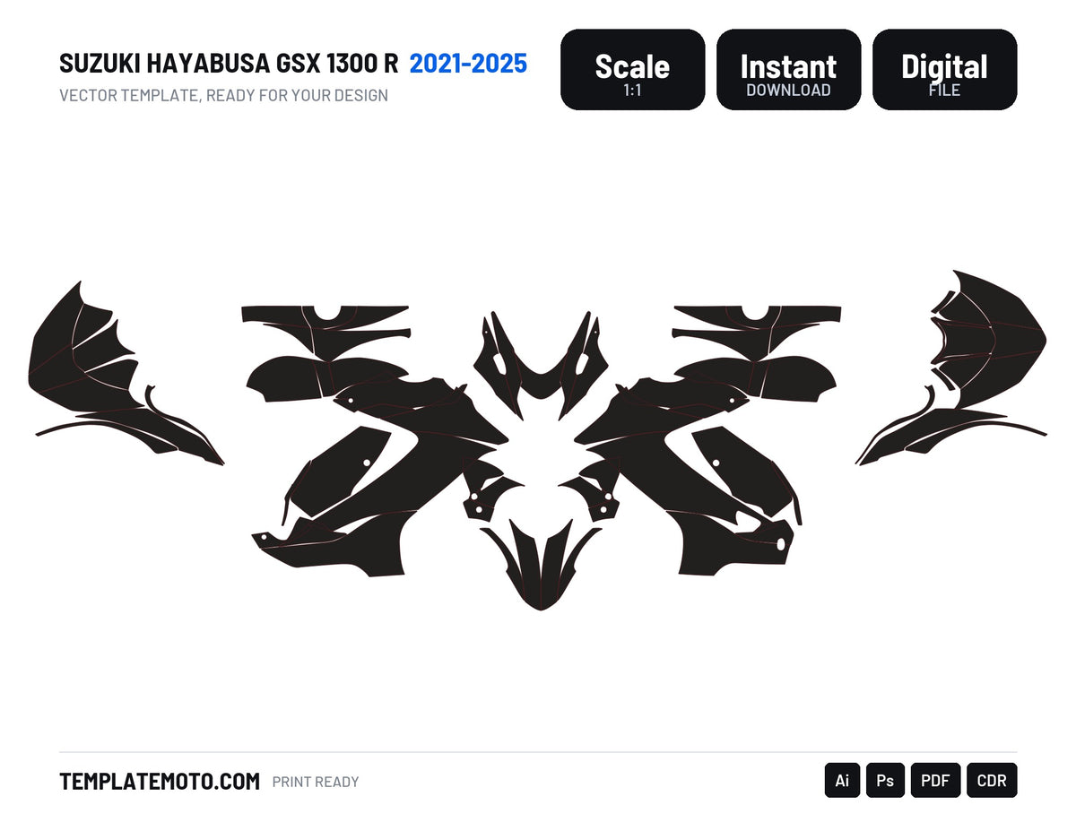 SUZUKI HAYABUSA GSX 1300 R 2021-2025 Graphics Template Vector, scale 1:1 vector file