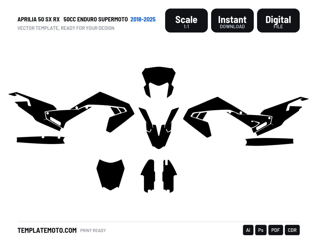 Aprilia 50 SX / RX 2018-2023 Graphics Template Vector Enduro, scale 1:1 vector file