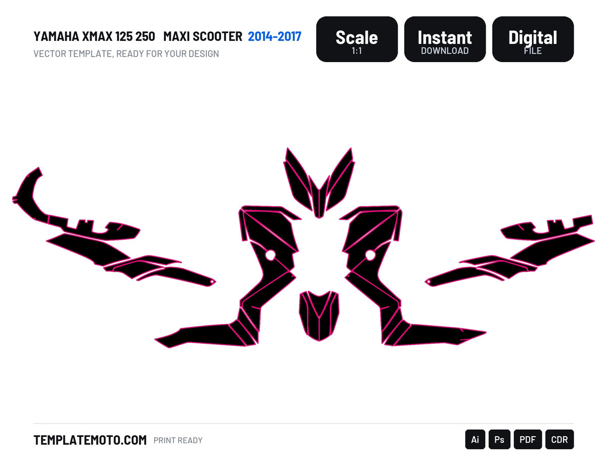 YAMAHA XMAX 125 250 2014-2017 Maxi Scooter Graphics Template Vector, scale 1:1 vector file