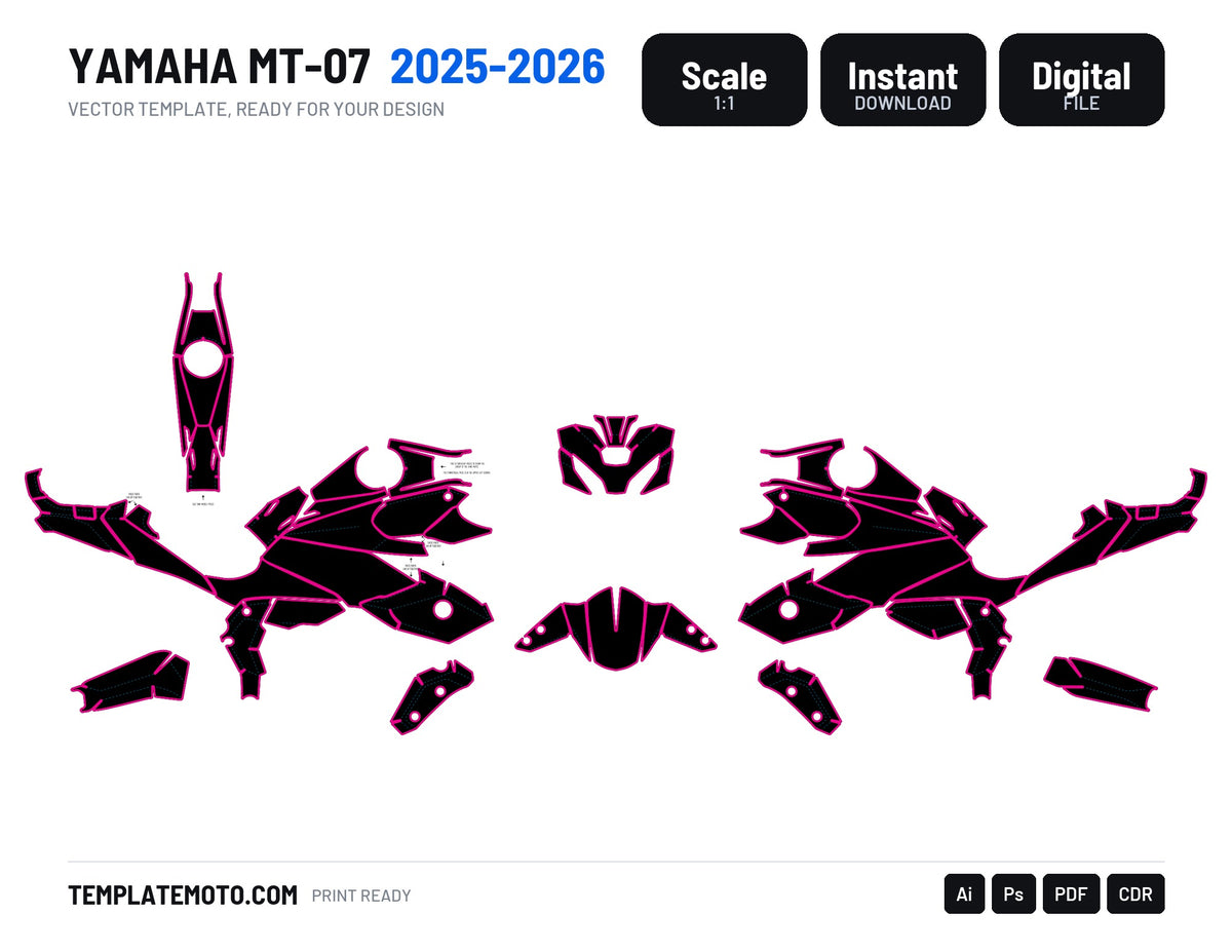 YAMAHA MT 07 2025 Graphics Template Vector, scale 1:1 vector file