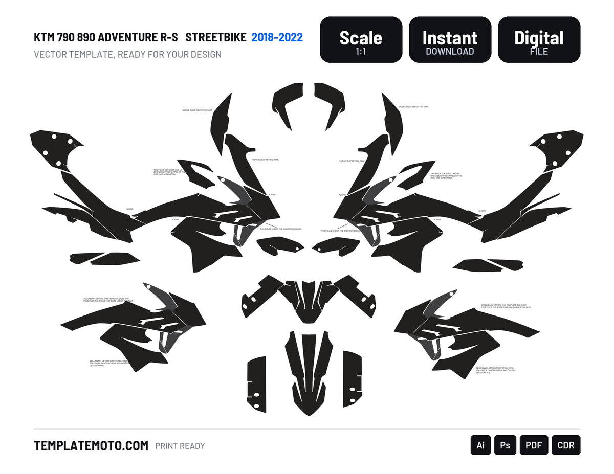 KTM 790 890 ADVENTURE R-S 2018-2022 Streetbike Graphics Template Vector, scale 1:1 vector file