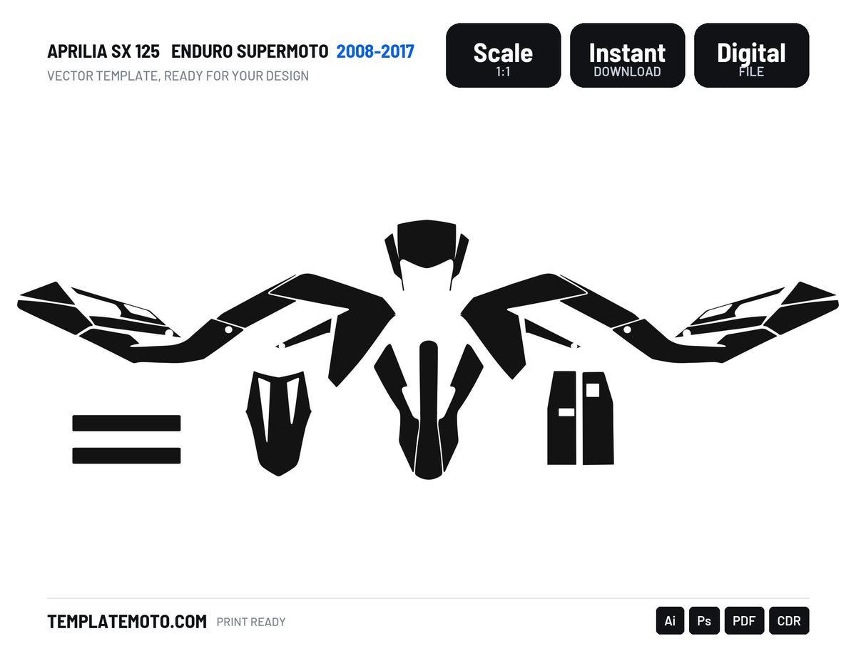 APRILIA SX 125 2007-2013 Graphics template vector, scale 1:1 vector file