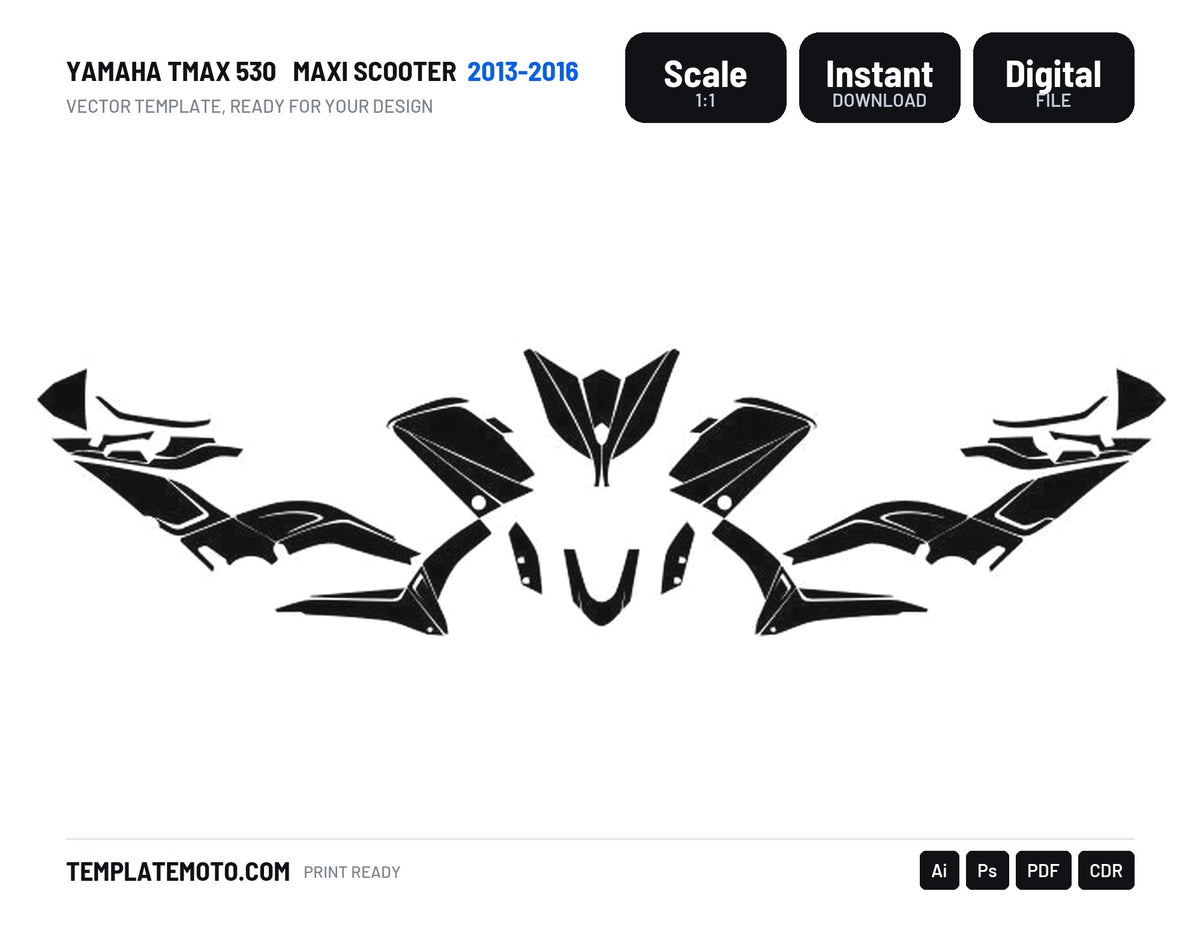 YAMAHA TMAX 530 2013-2016 Maxi Scooter Graphics Template Vector, scale 1:1 vector file