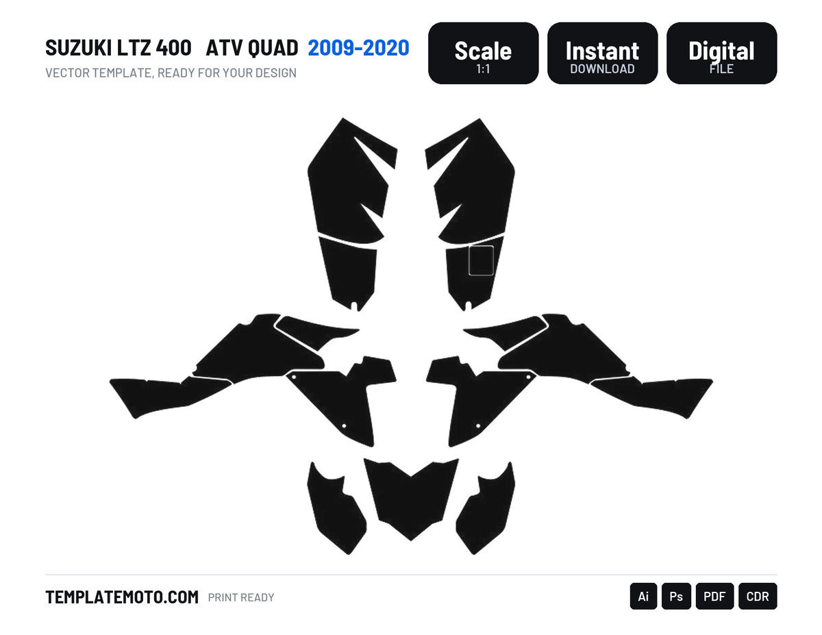 SUZUKI LTZ 400 2009-2020 ATV Quad Graphics Template Vector, scale 1:1 vector file