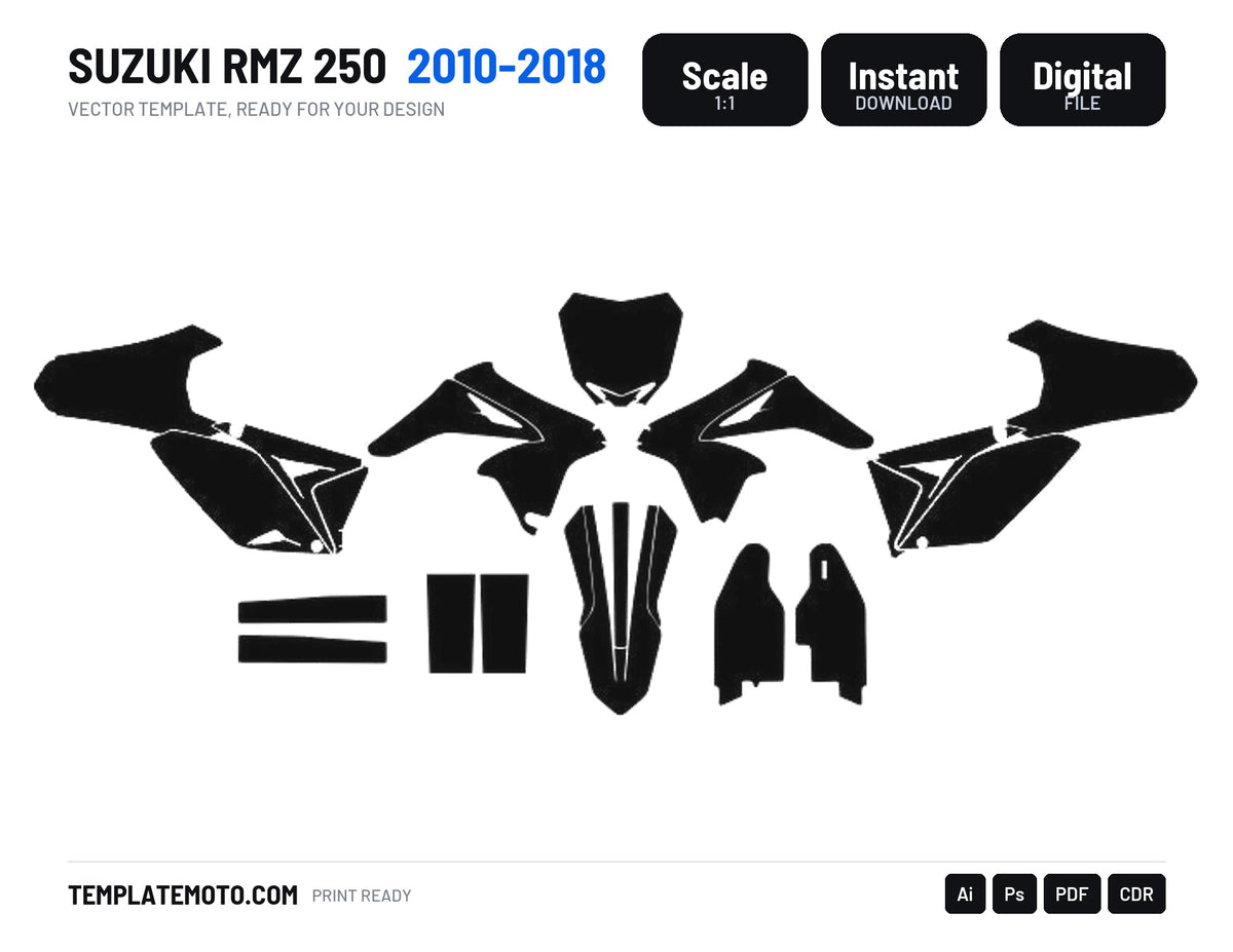 SUZUKI RMZ 250 2010-2018 Graphics Template Vector, scale 1:1 vector file