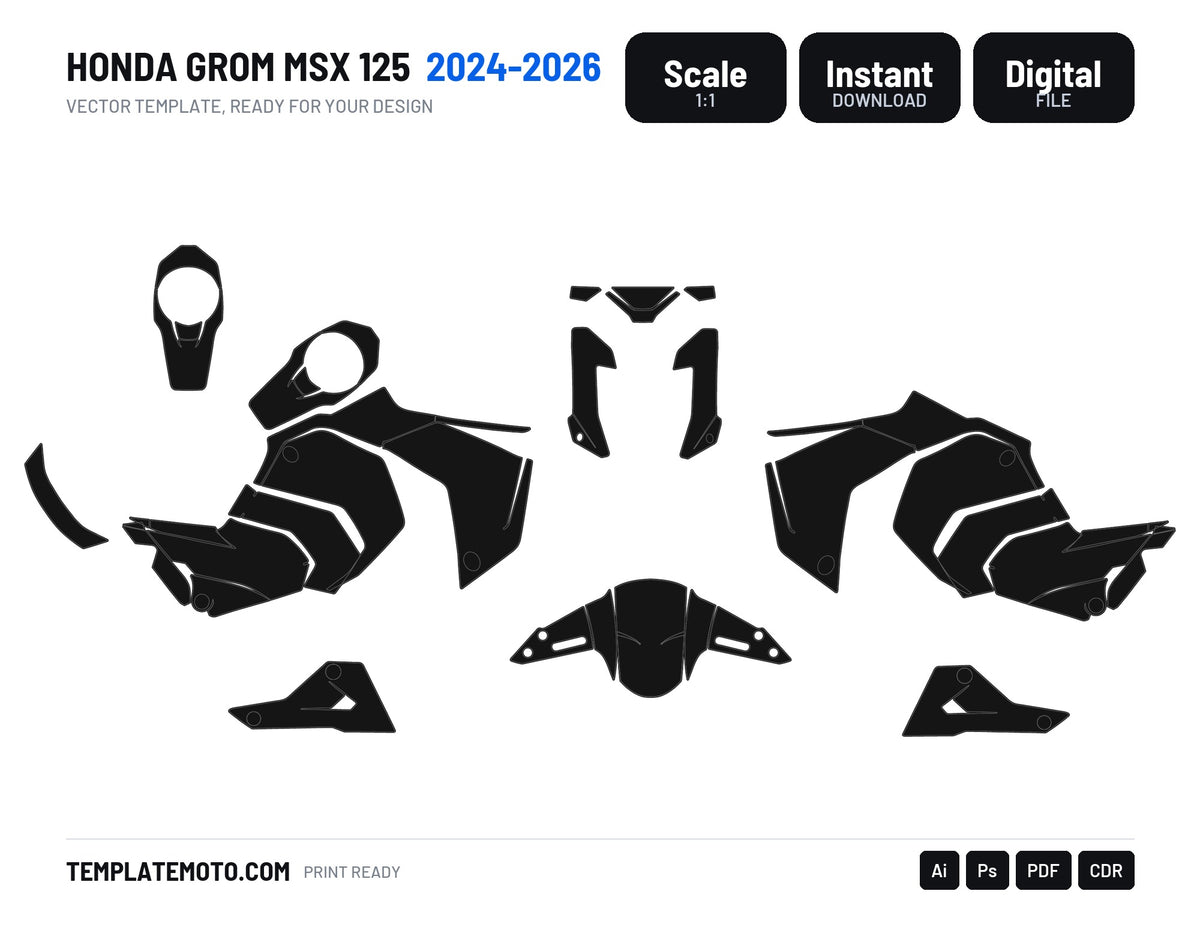 HONDA GROM MSX 125 2024-2026 Graphics Template Vector, scale 1:1 vector file