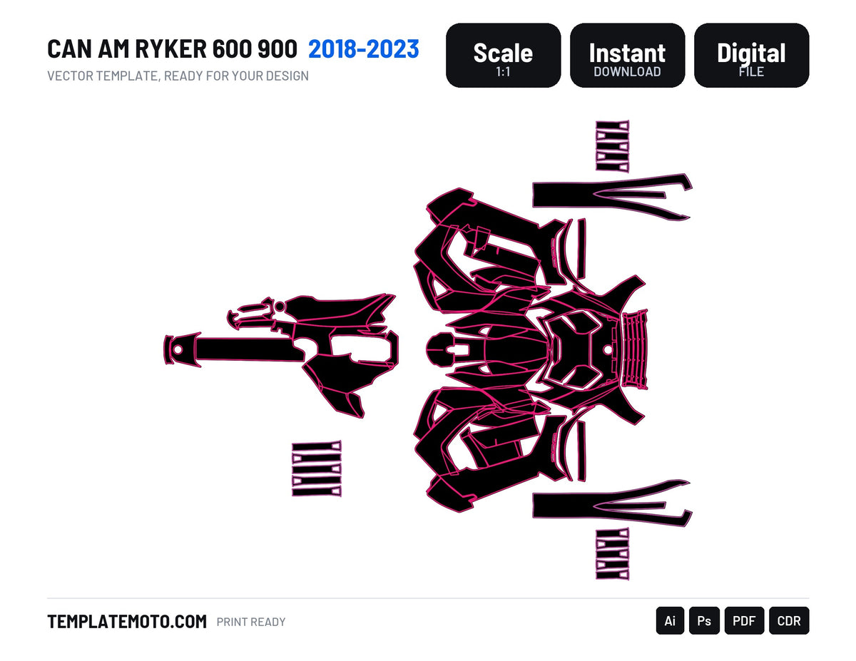 CAN AM RYKER 600 900 2018-2023 template graphics, scale 1:1 vector file