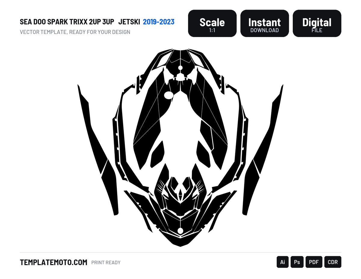 SEA DOO SPARK TRIXX 2UP 3UP 2019-2023 Jetski Graphics Template Vector, scale 1:1 vector file