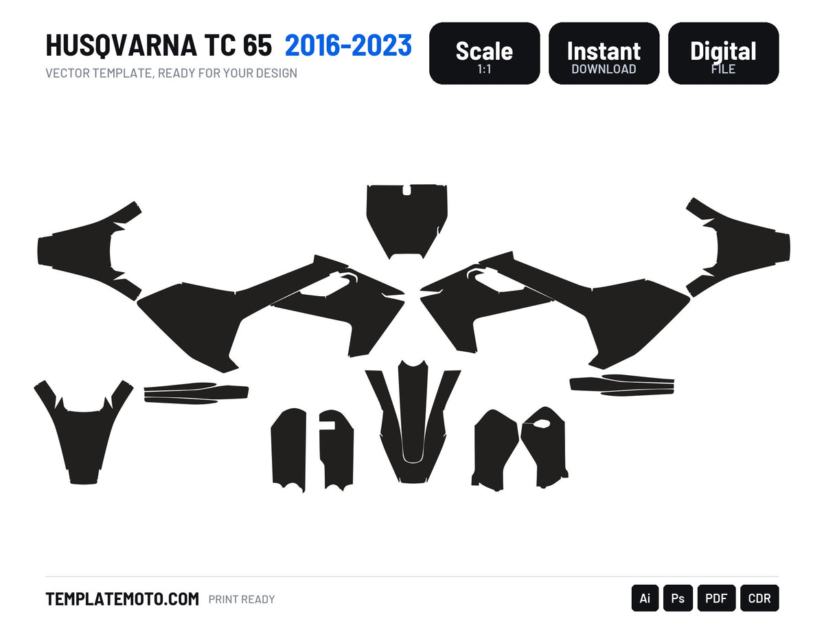 Husqvarna TC 65 2016-2023 graphics template, scale 1:1 vector file