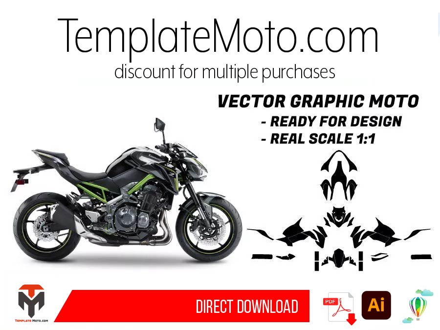 KAWASAKI Z900 Z 900 2017-2019 Street Bike Graphics Template Vector