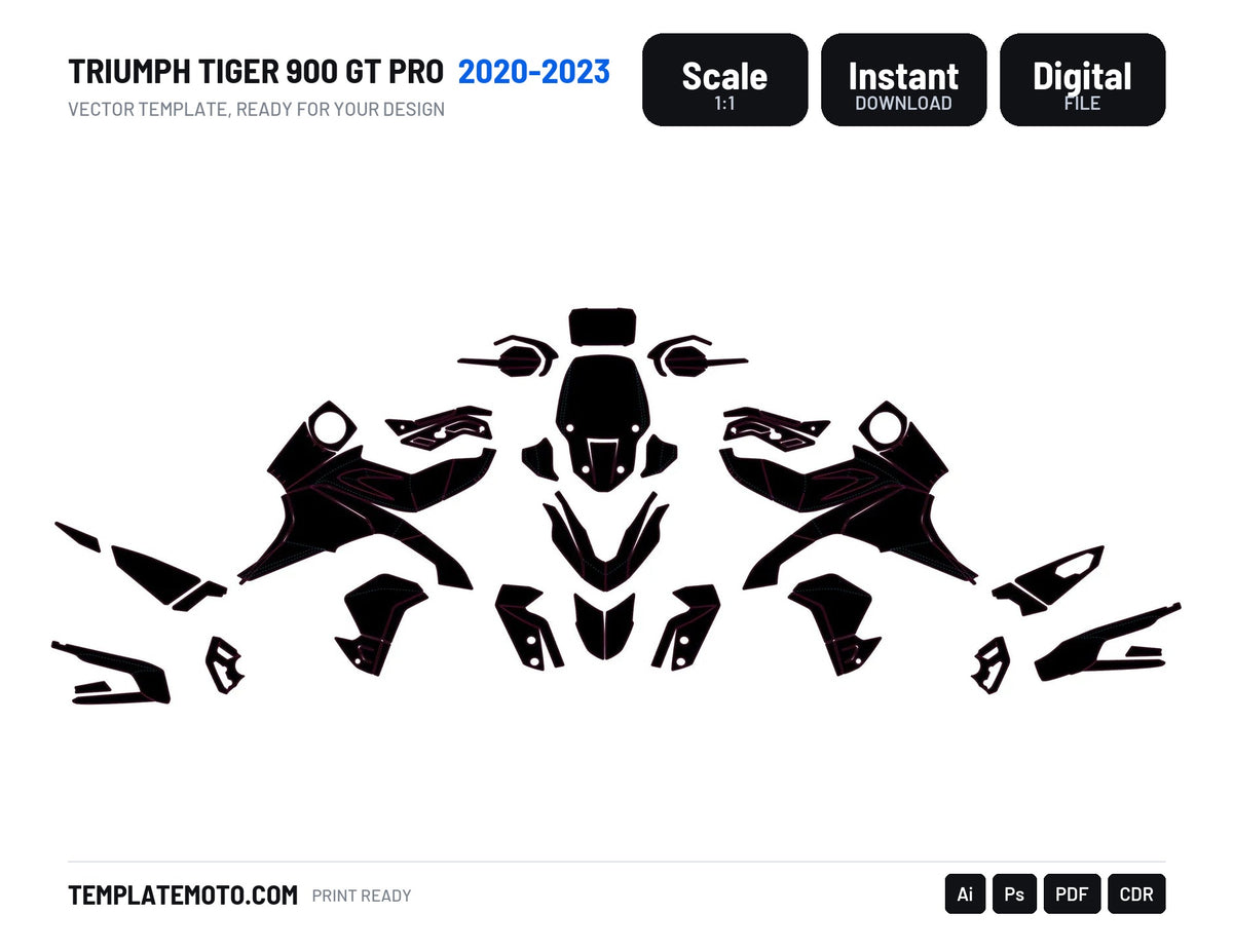 TRIUMPH TIGER 900 GT PRO 2020-2023 Template vector graphics