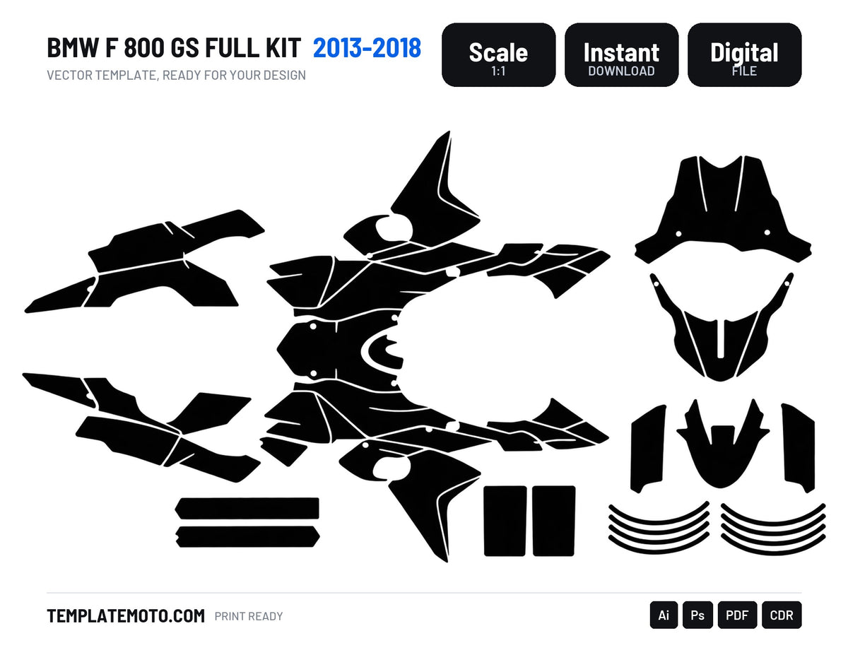 BMW F 800 GS 2013-2018 Graphics Template Vector, full kit, scale 1:1 vector file