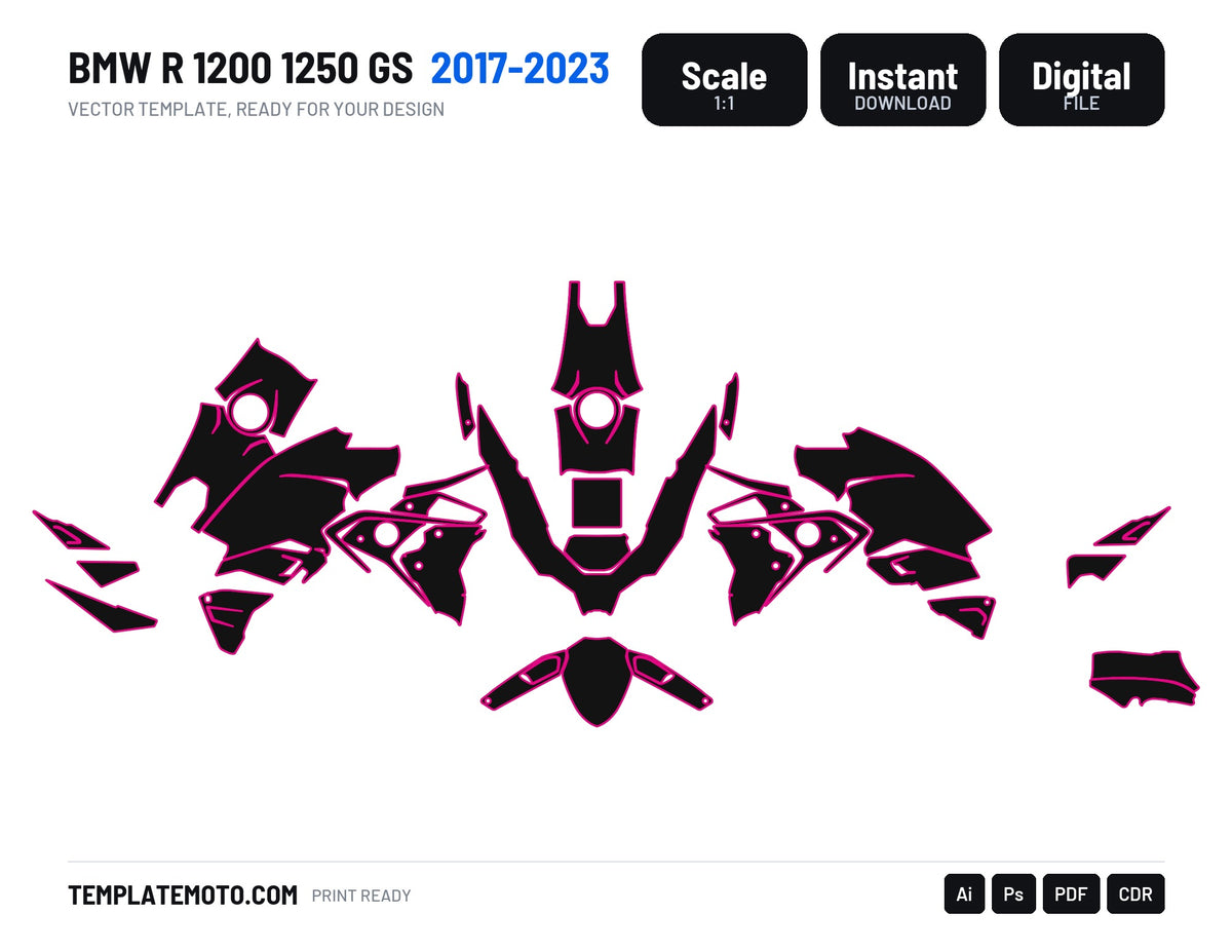 BMW R 1200 1250 GS 2017-2023 Graphics Template Vector, standard, scale 1:1 vector file