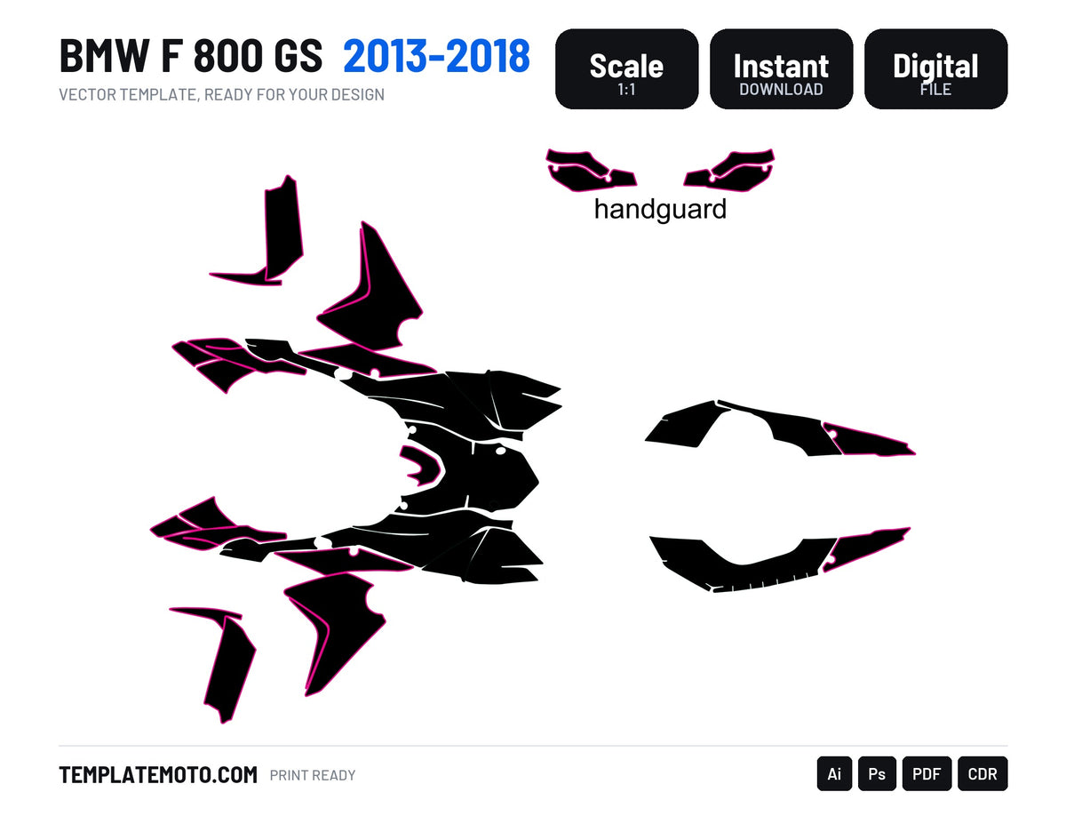 BMW F 800 GS 2013-2018 Graphics Template Vector, standard, scale 1:1 vector file