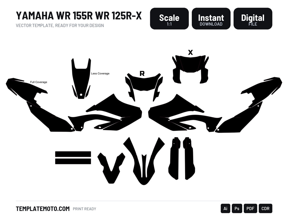 Yamaha WR 155R WR 125R-X graphics template, scale 1:1 vector file