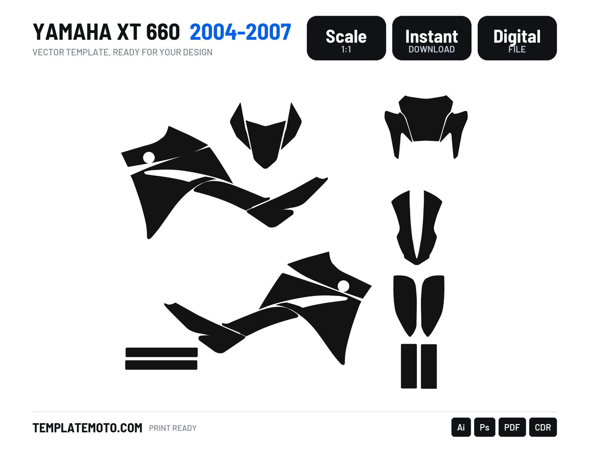 Yamaha XT 660 2004-2007 graphics template, scale 1:1 vector file