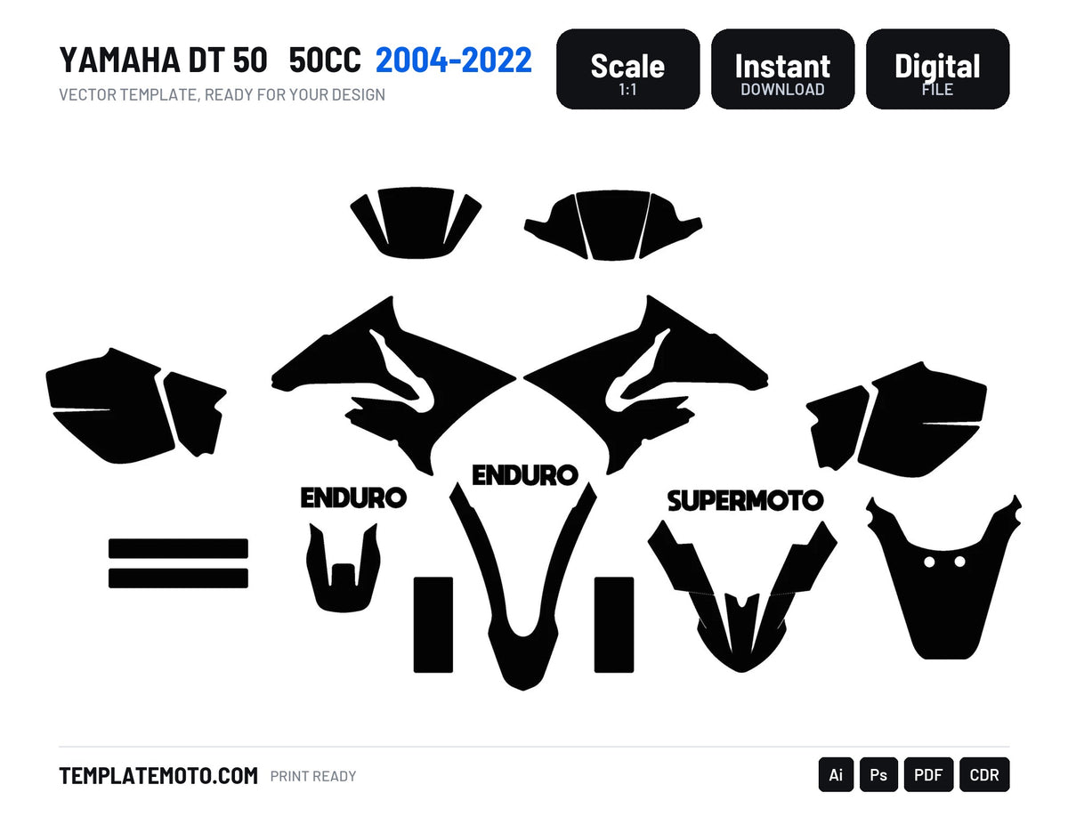 Yamaha DT 50 (2004-2022) 50CC Graphics Template Vector