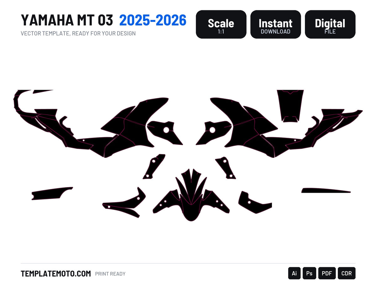 YAMAHA MT 03 2025-2026 Graphics Template Vector