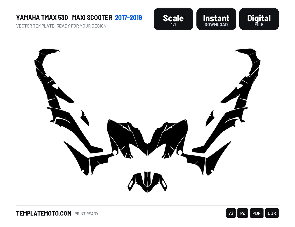 YAMAHA TMAX 530 2017-2019 Maxi Scooter Graphics Template Vector
