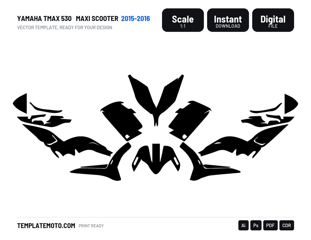 YAMAHA TMAX 530 2015-2016 Maxi Scooter Graphics Template Vector
