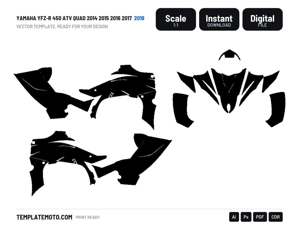 Yamaha YFZ-R 450 ATV Quad 2014 2015 2016 2017 2018 Graphics Template