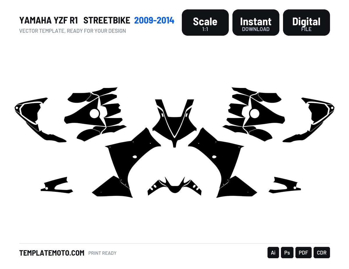 YAMAHA YZF R1 2009-2014 Streetbike Graphics Template Vector