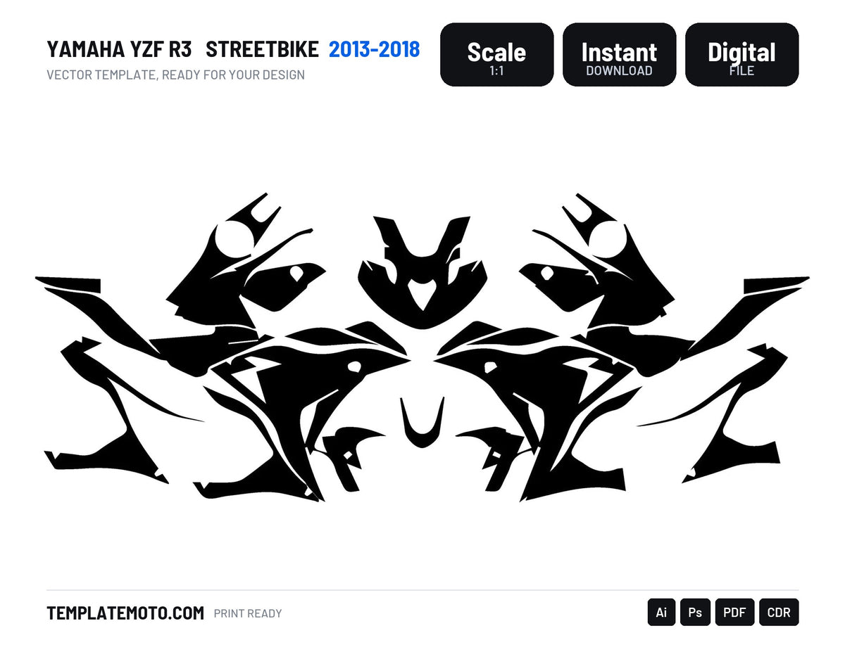 YAMAHA YZF R3 2013-2018 Streetbike Graphics Template Vector