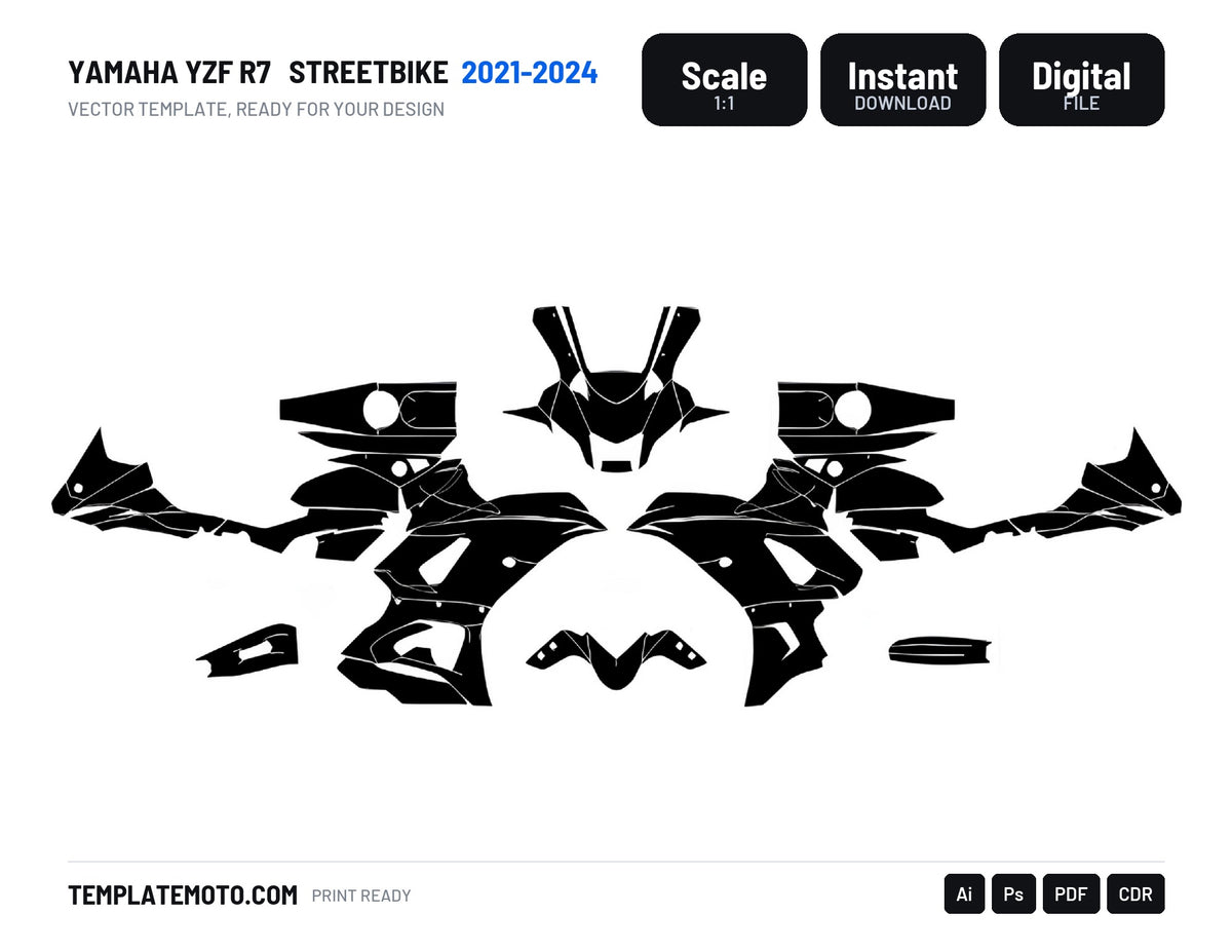 Yamaha YZF R7 (2021-2024) Streetbike Graphics Template Vector