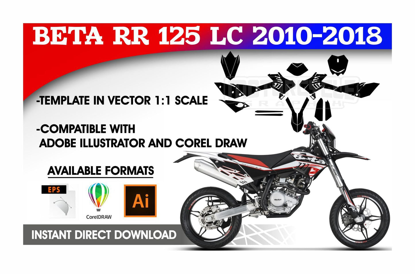 BETA RR 125 LC 2010-2018 ENDURO MX SUPERMOTO Graphics Template Vector