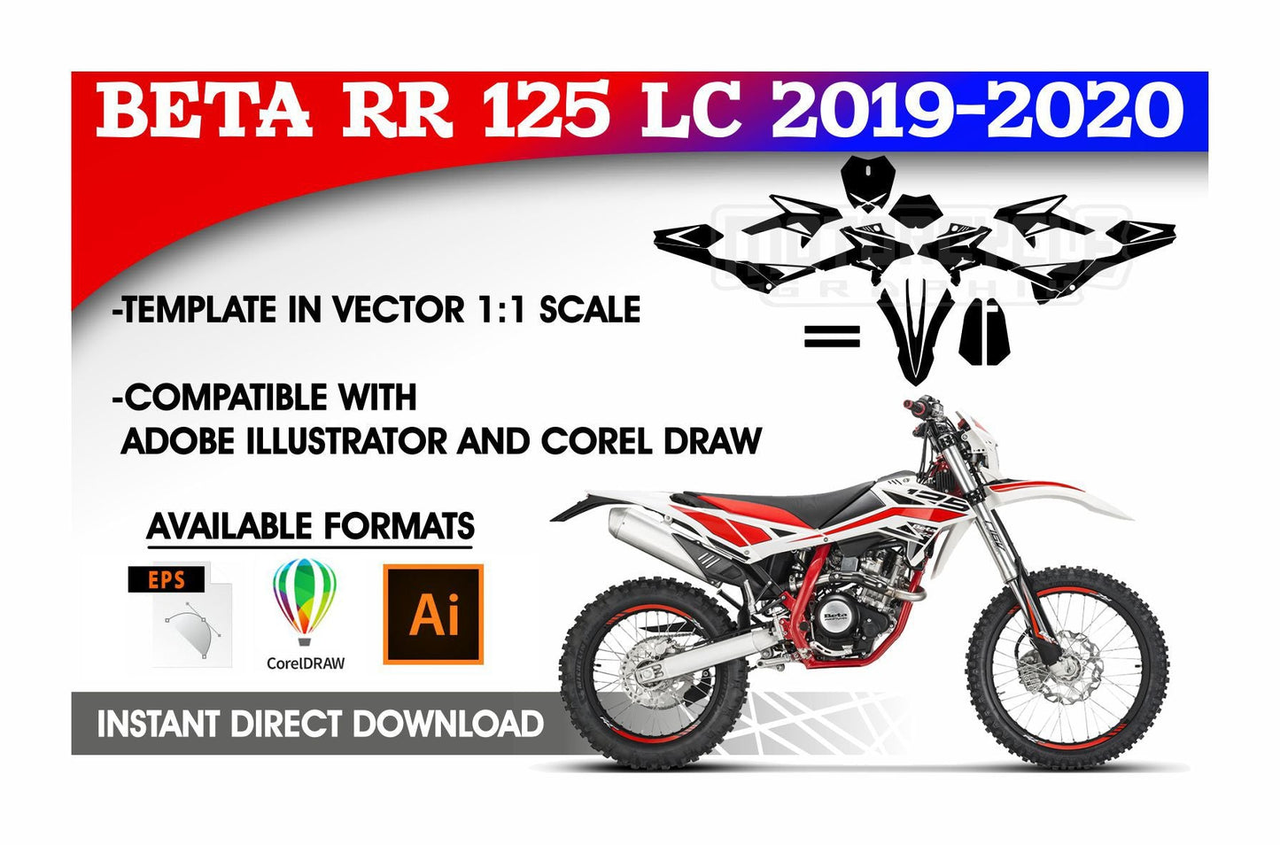 BETA RR 125 LC 2019-2020 ENDURO MX SUPERMOTO Graphics Template Vector