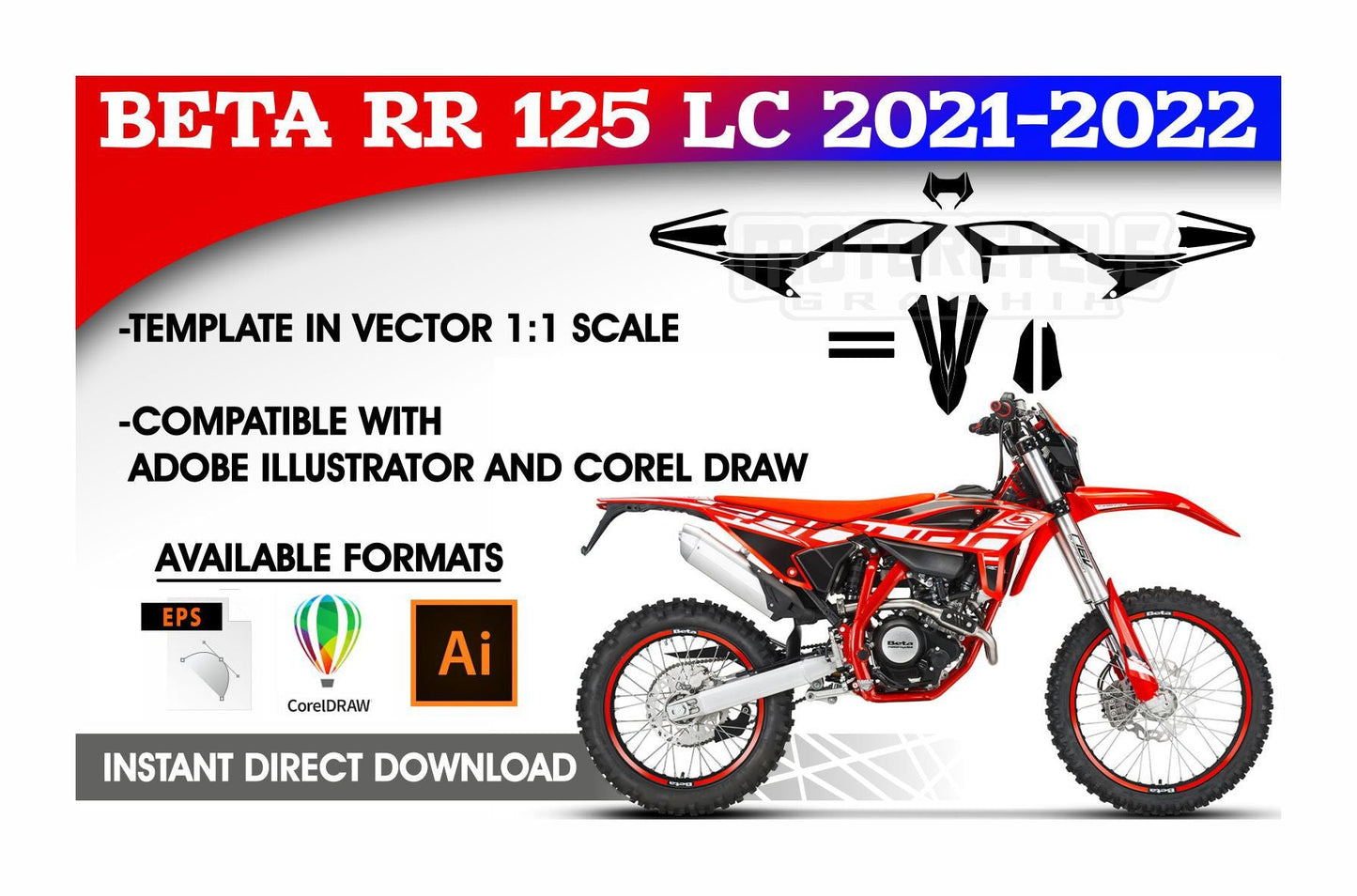 BETA RR 125 LC 2021-2022 ENDURO MX SUPERMOTO Graphics Template Vector