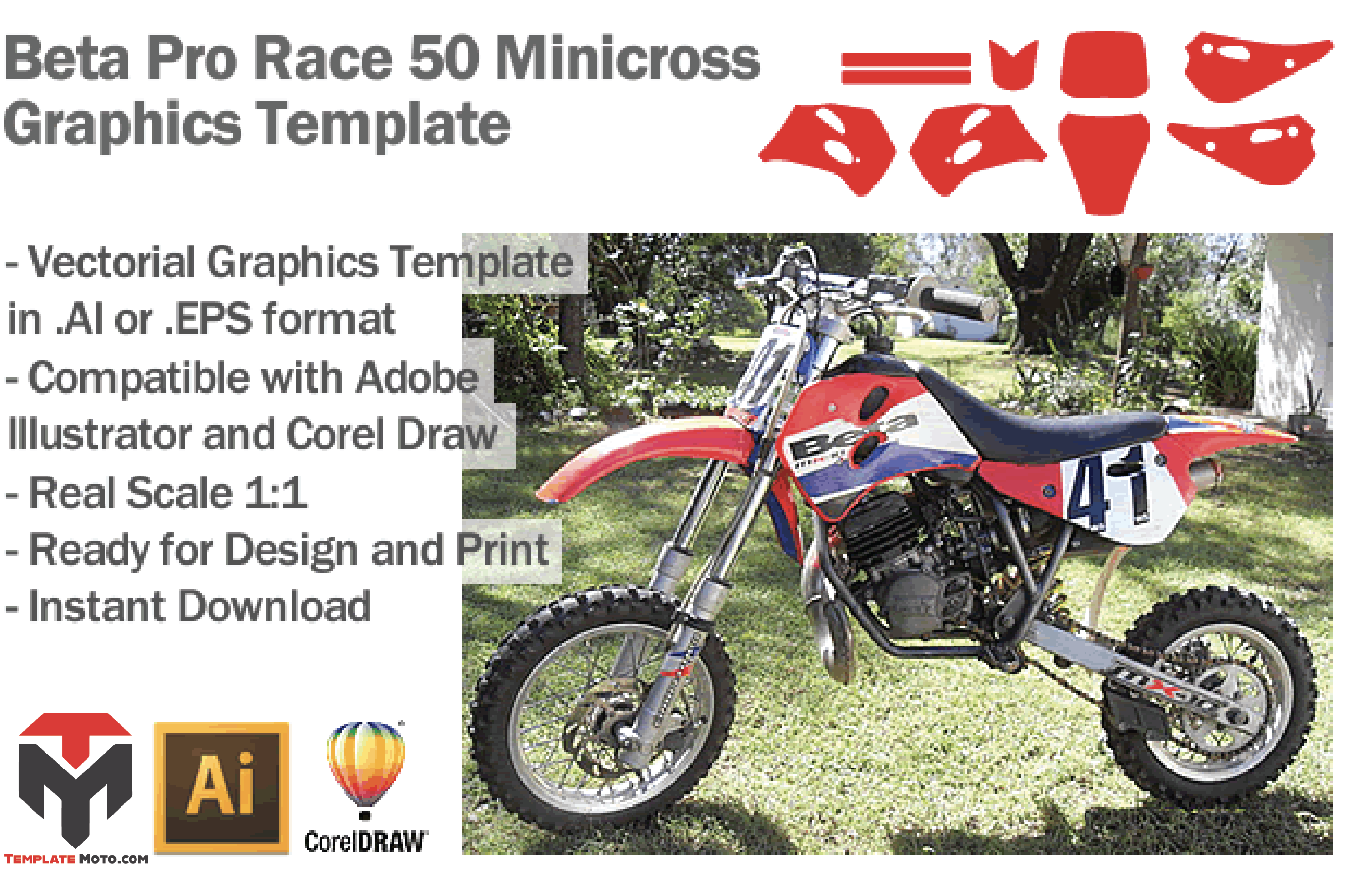 Beta Pro Race 50 ENDURO MX SUPERMOTO Graphics Template Vector