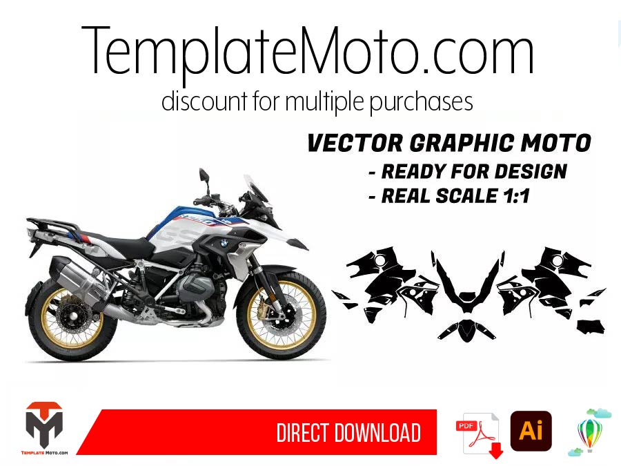 BMW R 1200 1250 GS 2017-2023 (K25) Street Bike Graphics Template Vector