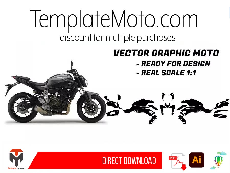 Yamaha MT-07 / FZ-07 (2014-2015-2016-2017) Street Bike Graphics Template Vector