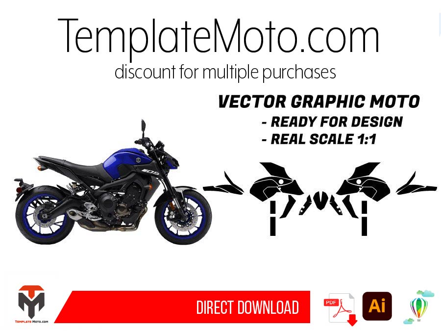 Yamaha MT-09 / FZ-09 2017-2020 Street Bike Graphics Template Vector